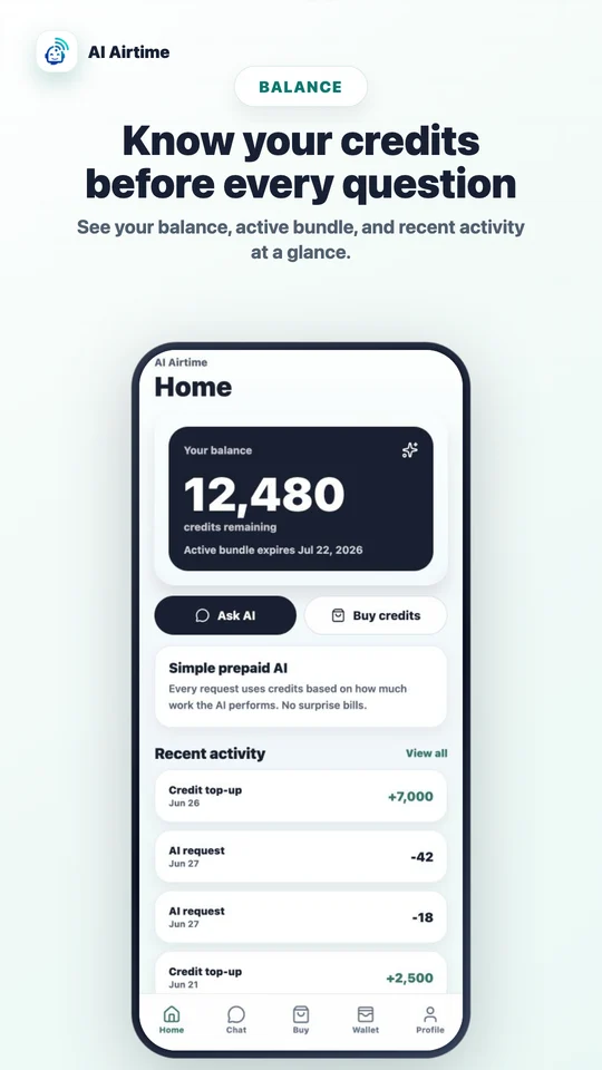 Ai-Airtime mobile app home screen